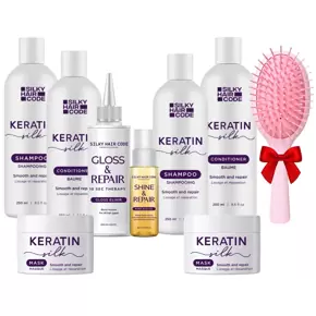 MAX SET: KERATINOVÁ kúra pro obnovu vlasů - pro všechny typy a délky vlasů + DÁREK (kartáč na vlasy)