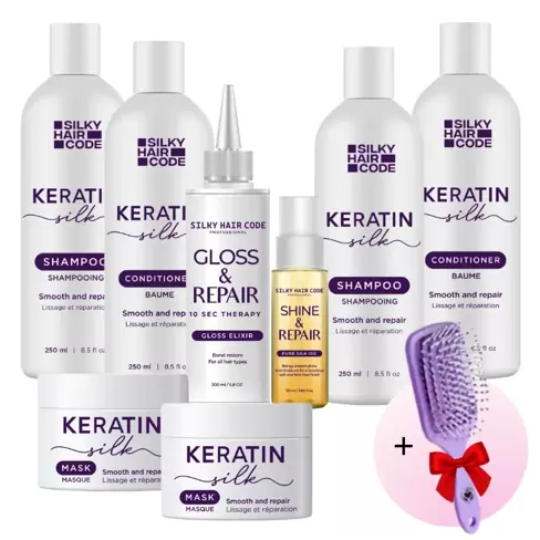 MAX SET: KERATINOVÁ kúra pro obnovu vlasů - pro všechny typy a délky vlasů + DÁREK (kartáč na vlasy)