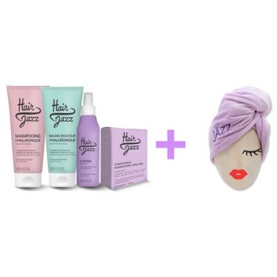 HAIR JAZZ Lotion & šampon + Kondicionér s kyselinou hyaluronovou + vitaminy  + dárek Ručník na vlasy Hair Jazz Super Towel