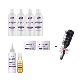 MAX SET: KERATINOVÁ kúra pro obnovu vlasů - pro všechny typy a délky vlasů + DÁREK (kartáč na vlasy)